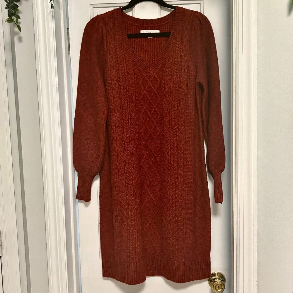 LOFT Rust Cable Knit Sweater Dress – Size Small, Worn Once